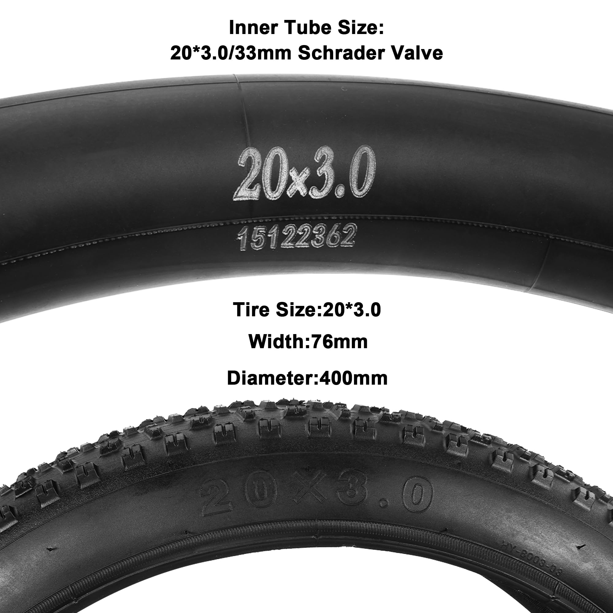 RUTU 2 Pack 20x3 Bicycle Tires Foldable 20x3.0 (76-406), 20 Inch Bike Tire and Tube with AV Schrader Valve,Installation and Removal Tools Compatible with 20 x 3.0 E-Bike Bicycle Tires and Tubes