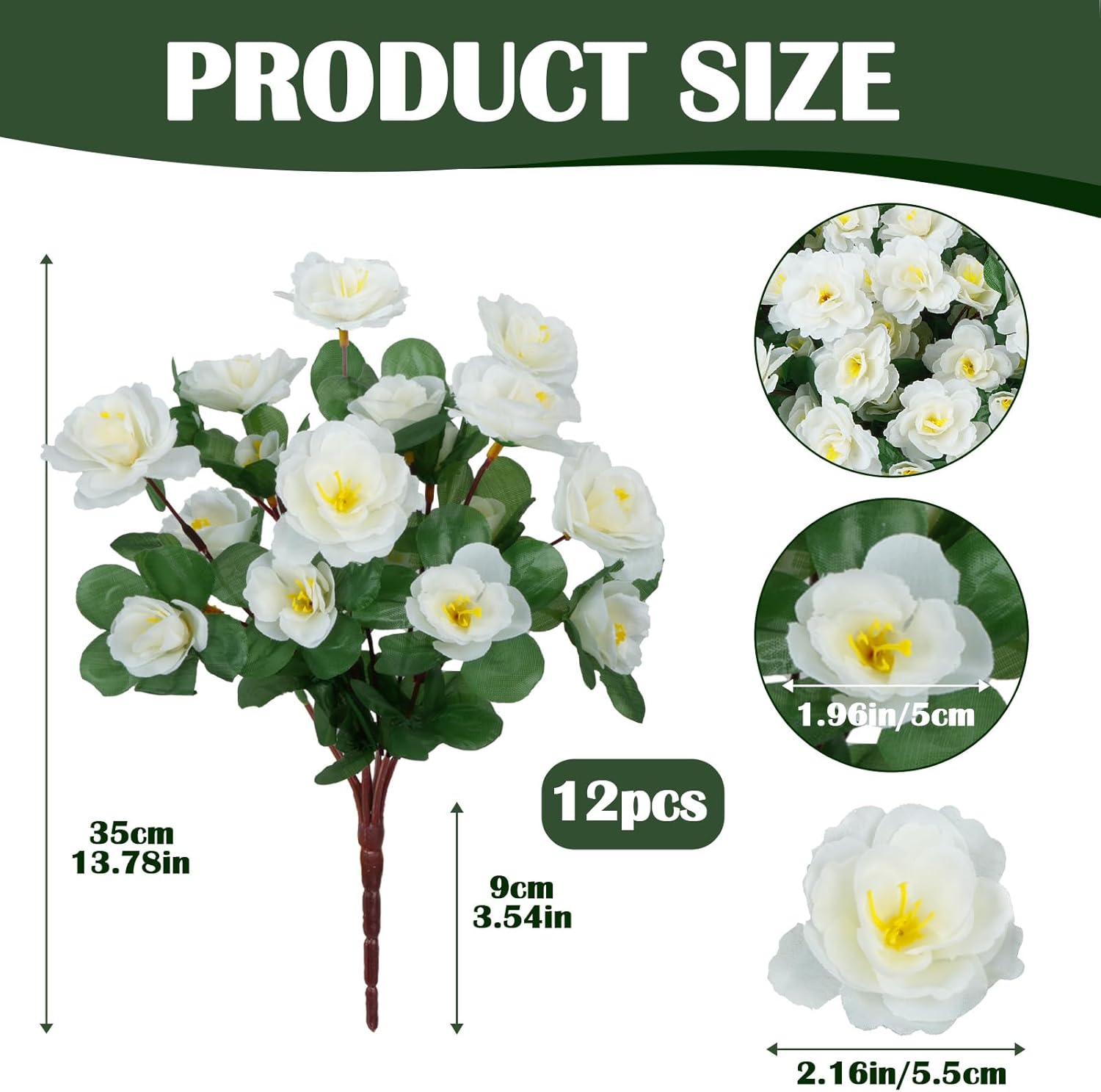 12 Pcs Spring Flowers Artificial White Flowers Outdoor 13.78" UV Resistant Silk Spring Floral Arrangements Azalea Faux Flowers for Outdoor Planters Porch Patio Balcony Garden Vase Table Decor