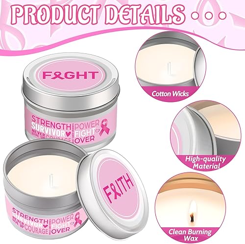 Miniatura 3 de MTLEE 12 velas para el cáncer de mama, regalos para mujeres sobre el cáncer de mama, velas de cinta con palabras, velas de soja para eventos,
