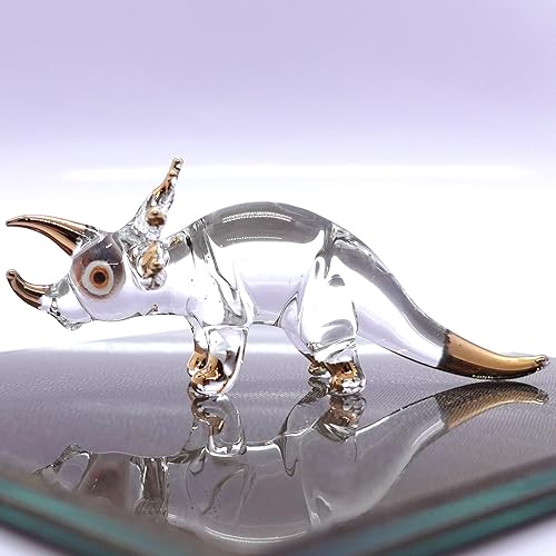 Miniatura 3 de Figuras en miniatura de dinosaurio soplado a mano de vidrio transparente, animales, regalo coleccionable para decoración del hogar (Triceratops)