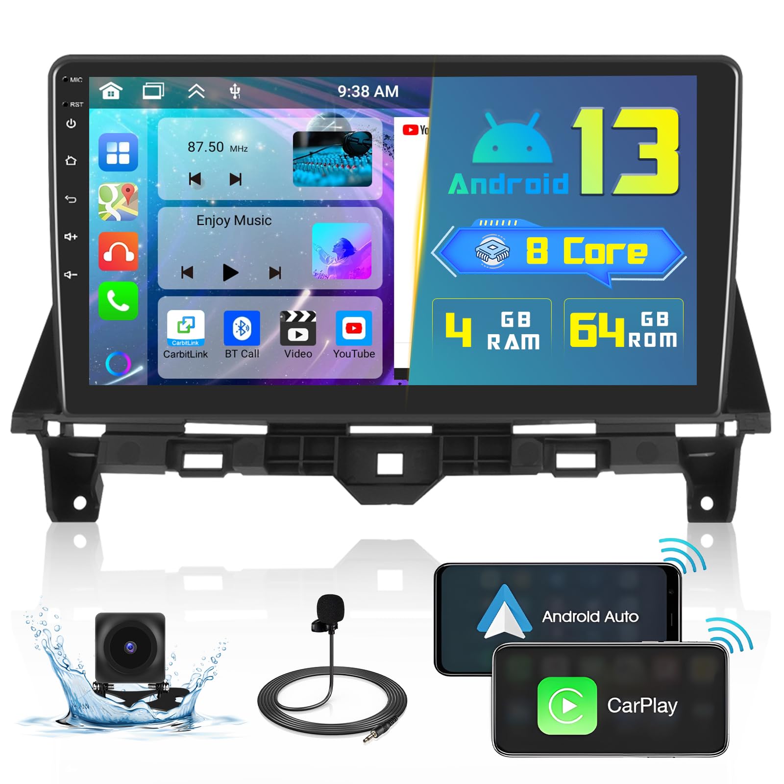 8 Core 4G+64G Inefala for Honda Accord 8th 2008-2012 Android Car Radio Stereo with Wireless Carplay&Android Auto, 10.1 Inch Touchscreen with GPS WiFi FM/RDS BT 32EQ DSP 59UI SWC Backup Camera MIC