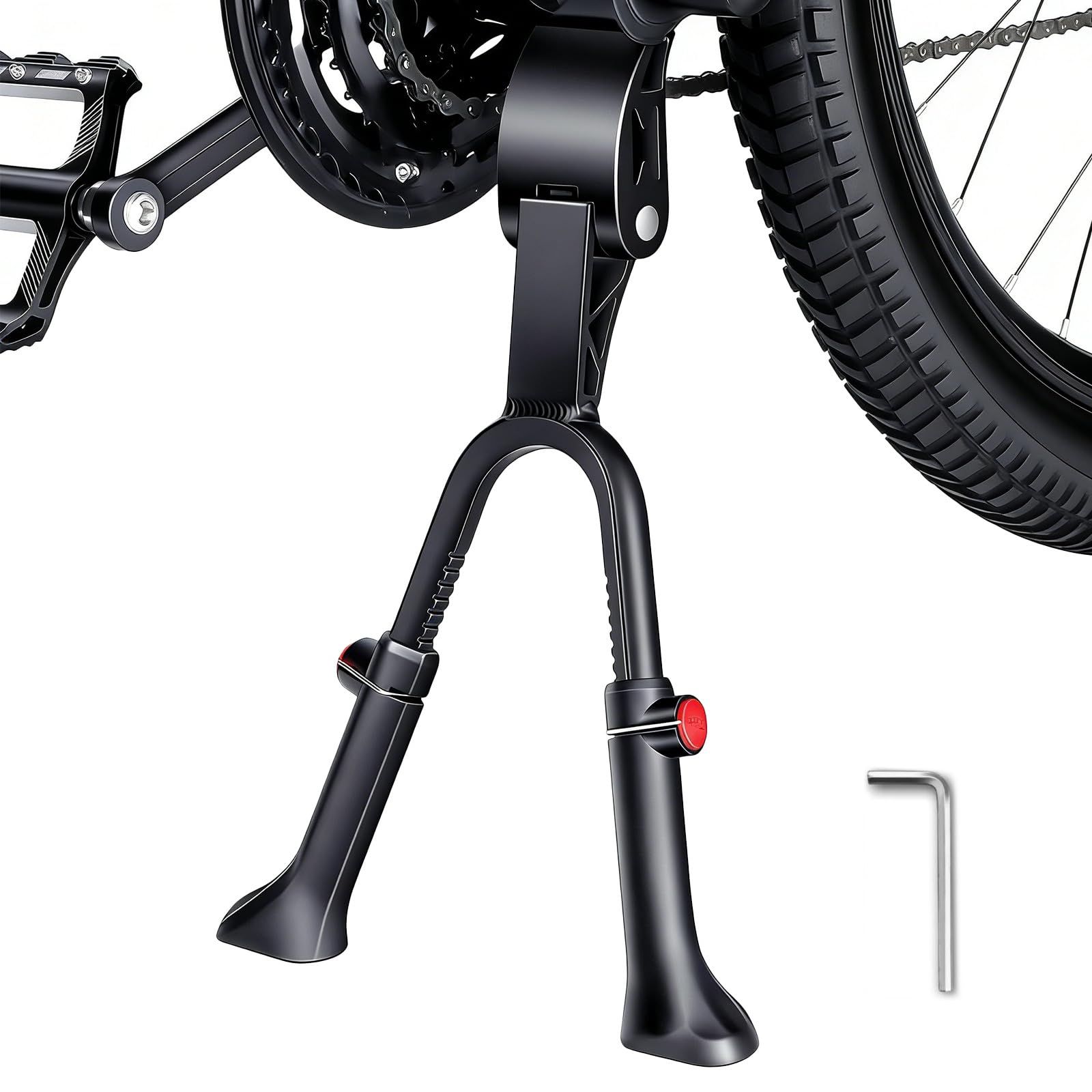 Bike Kickstand - Adjustable Double Legs Bicycle Kick Stand for 24”-29” Adult Bikes, Aluminium Alloy, Auxiliary Bicycle Repair Tool, Non-Slip Center Mount Kickstand for Mountain, Road, Cargo Bike