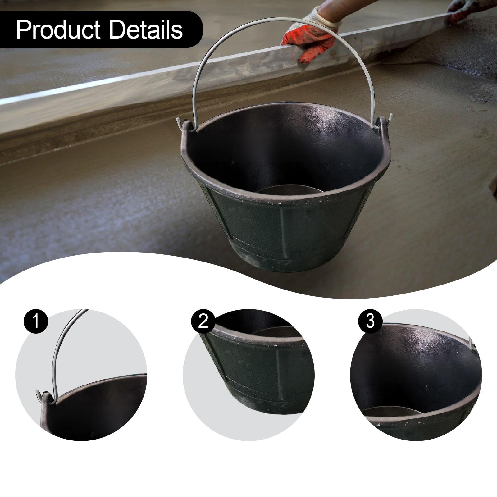 Secchio di Cemento in Gomma 10 Litri, Diametro Bocca 35 cm, Contenitore Robusto per Agricoltura, Cantiere, Garage, Casa