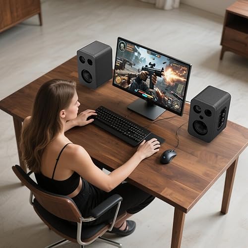 Miniatura 3 de Altavoz para estantería, altavoz activo Bluetooth 5.4 de 60 W, carcasa de madera, subwoofer 3D, sonido envolvente, altavoz Bluetooth, para el hogar,