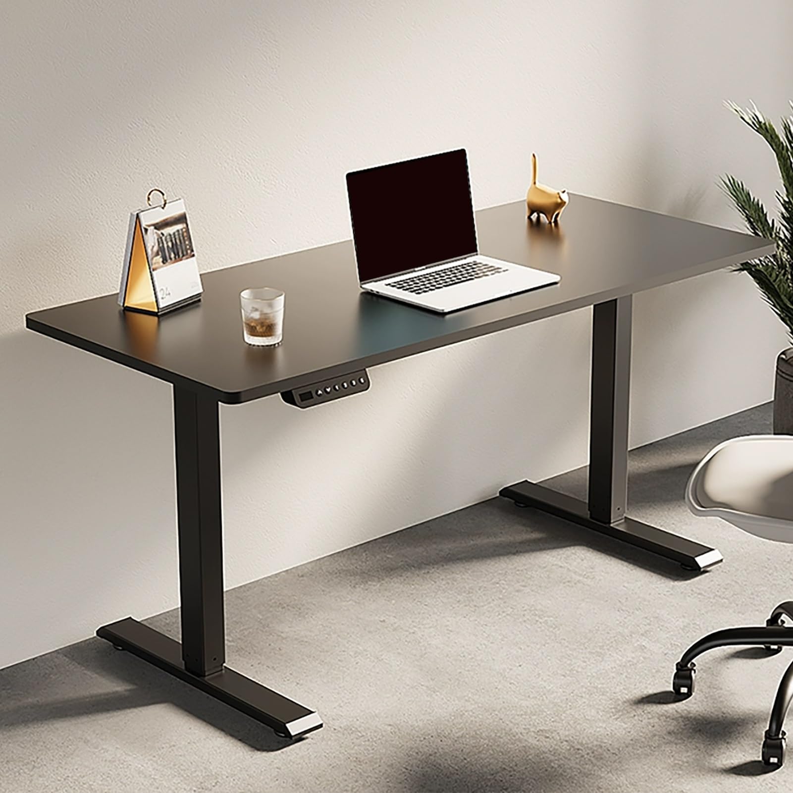 MYUYEE Standing Desk, Height Adjustable Stand Up Desk, Ergonomic Computer Desk, Sit Stand Desk With Metal Bracket, Gaming Desk With Cable Management, For Home Office,Brown,80X60(Black-140X60Cm)