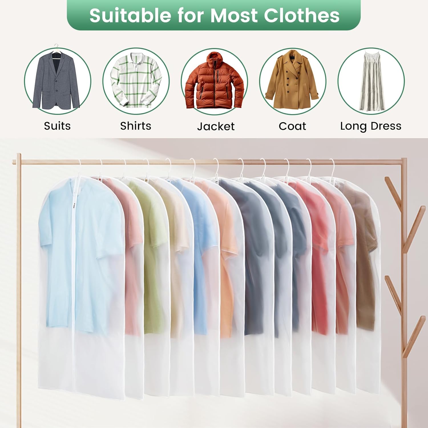 Carbrea 12 Pack Garment Bags for Hanging Clothes - Translucent Suit Bag for Closet Wardrobe Storage Travel - 24" x 42" - Image 3