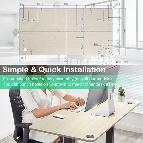 Miniatura 8 de COSTWAY Mesa universal, escritorio de madera maciza de una sola pieza para marco de escritorio estándar y ajustable en altura, encimera rectangular