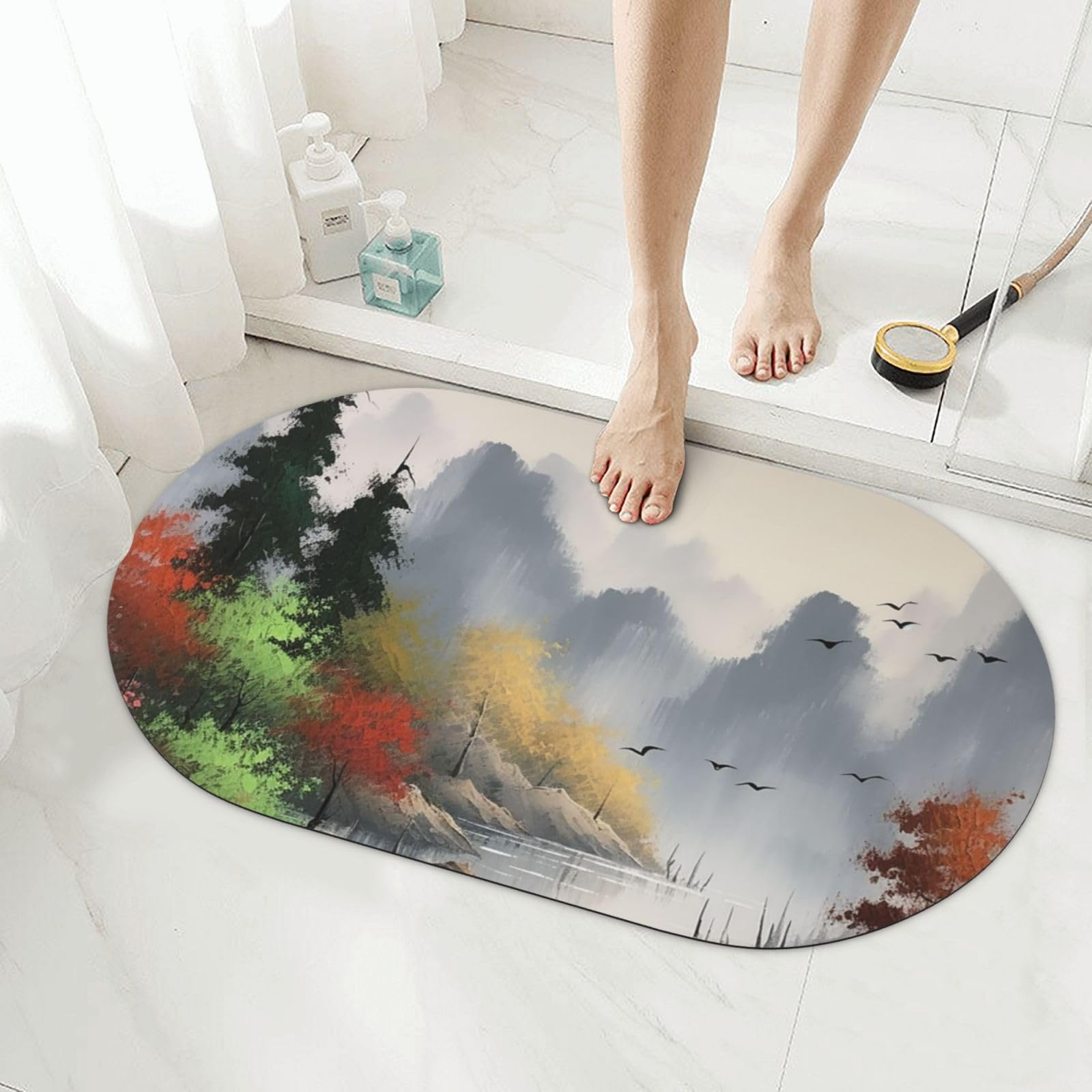 Tapis de bain en pierre style peinture de paysage créez une ambiance spa à la maison