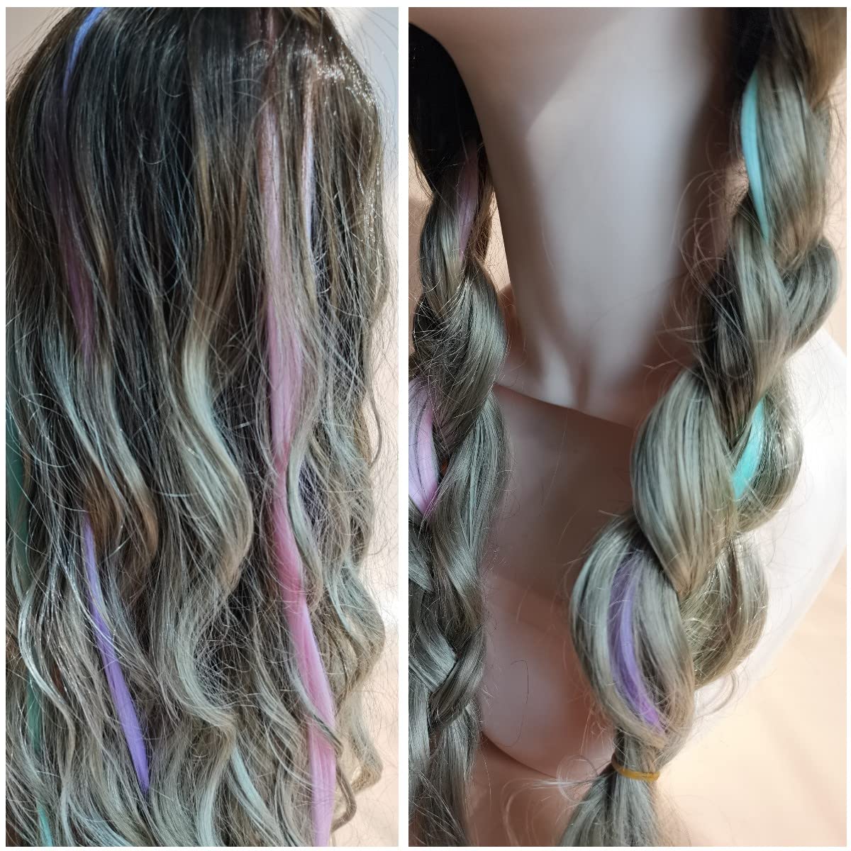 KARLOR 10 Ciocche Fluorescenti Per Capelli Con Clip, 5 Colori, Lunghe 50 Cm, Brillano Al Buio Per Festival E Cosplay - 3