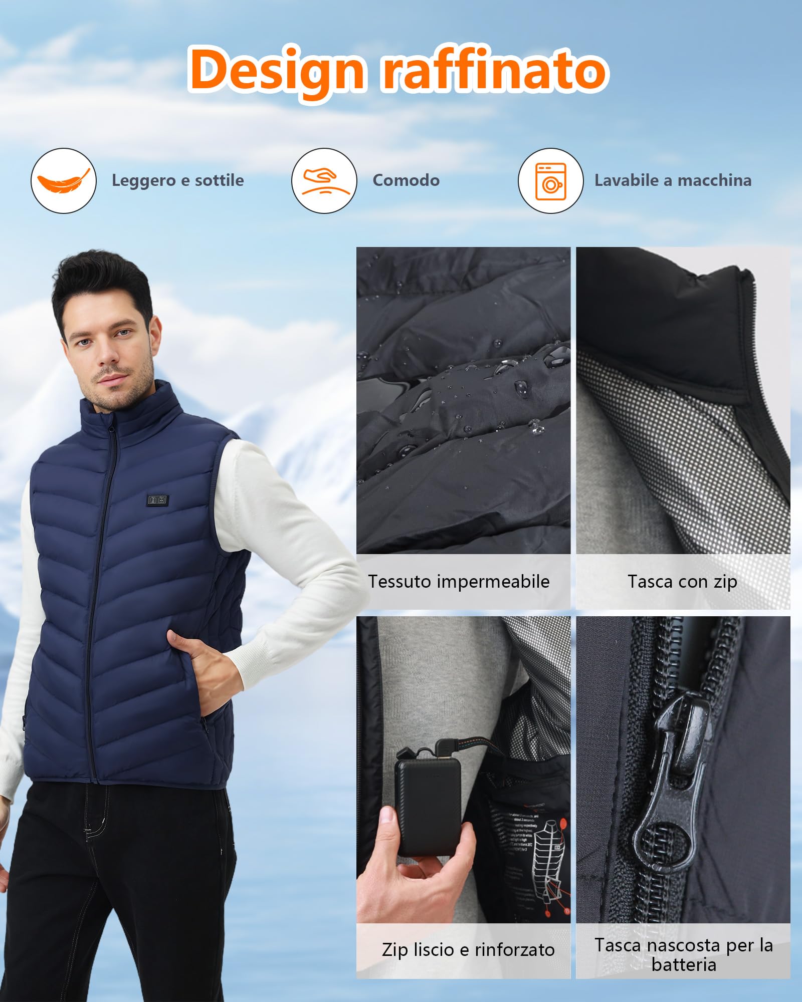 Gilet Riscaldabile per Uomo e Donna, Gilet Riscaldato USB con Batteria da 5 V 10000 mAh, Giacca Calda Invernale per Escursionismo, Caccia, Moto