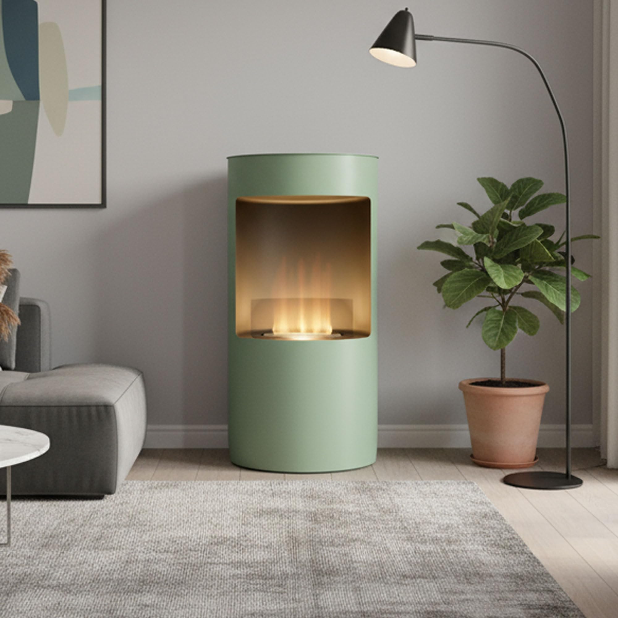 Frankystar Giulio Cesare - Cheminée de sol Ø40 x 80 cm de design d'intérieur pour meubles en acier inoxydable sauge