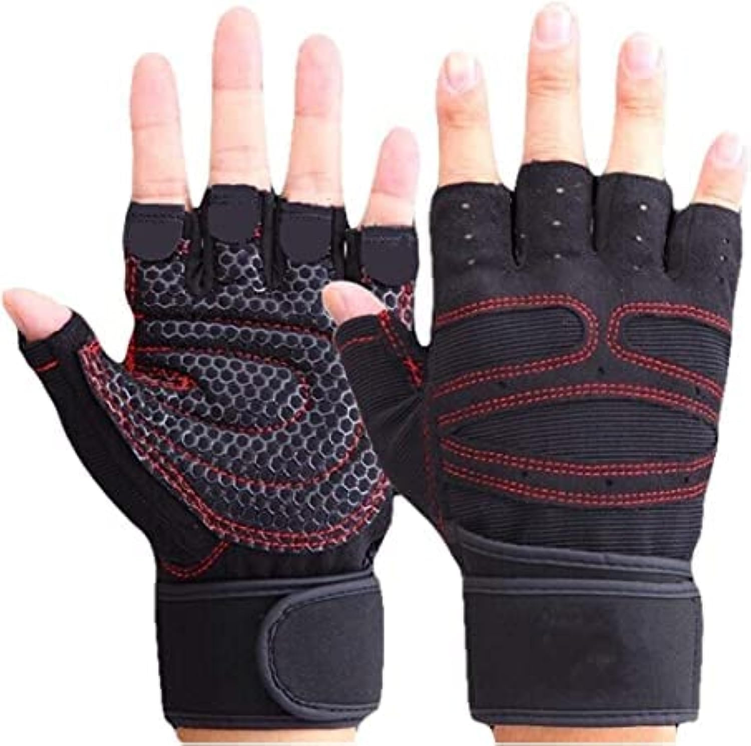 Workout Gloves with Wrist Support Anti-Slip Silica Gel Grip Adjustable Velcro Strap Weightlifting Gloves For Cross Fit Fitness Cycling Size L