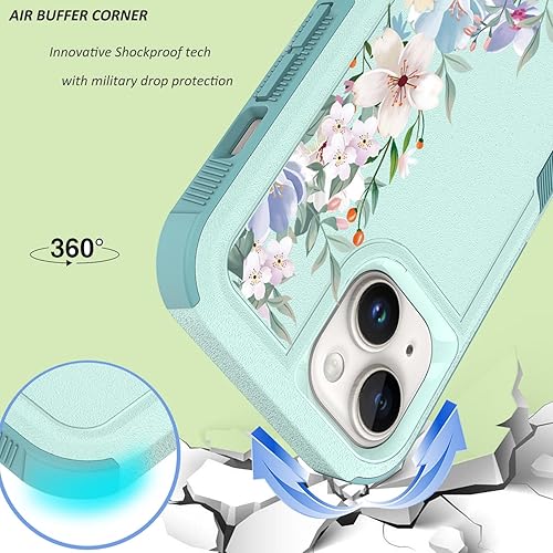 Miniatura 6 de Funda compatible con iPhone 15 Plus con protector de pantalla + protector de lente de cámara bonito diseño floral de flores para niñas y mujeres,
