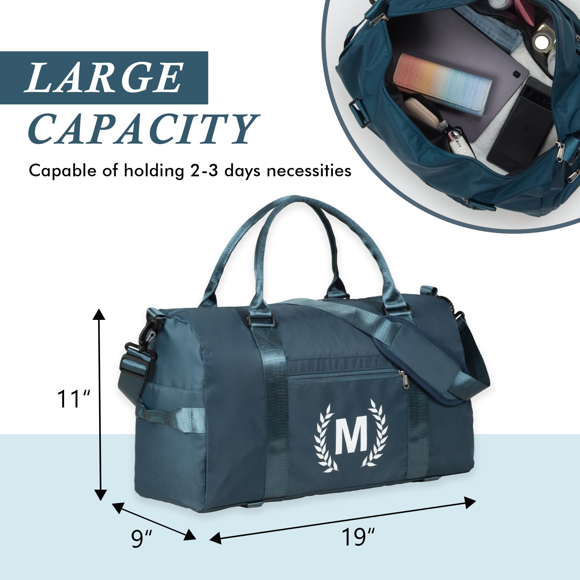 Bolsa de gimnasio para mujer, bolsa de lona personalizada con compartimento para zapatos, bolsa deportiva para yoga y baile, con bolsillo húmedo y correa para alfombrilla., azul, (Peacockblue), C