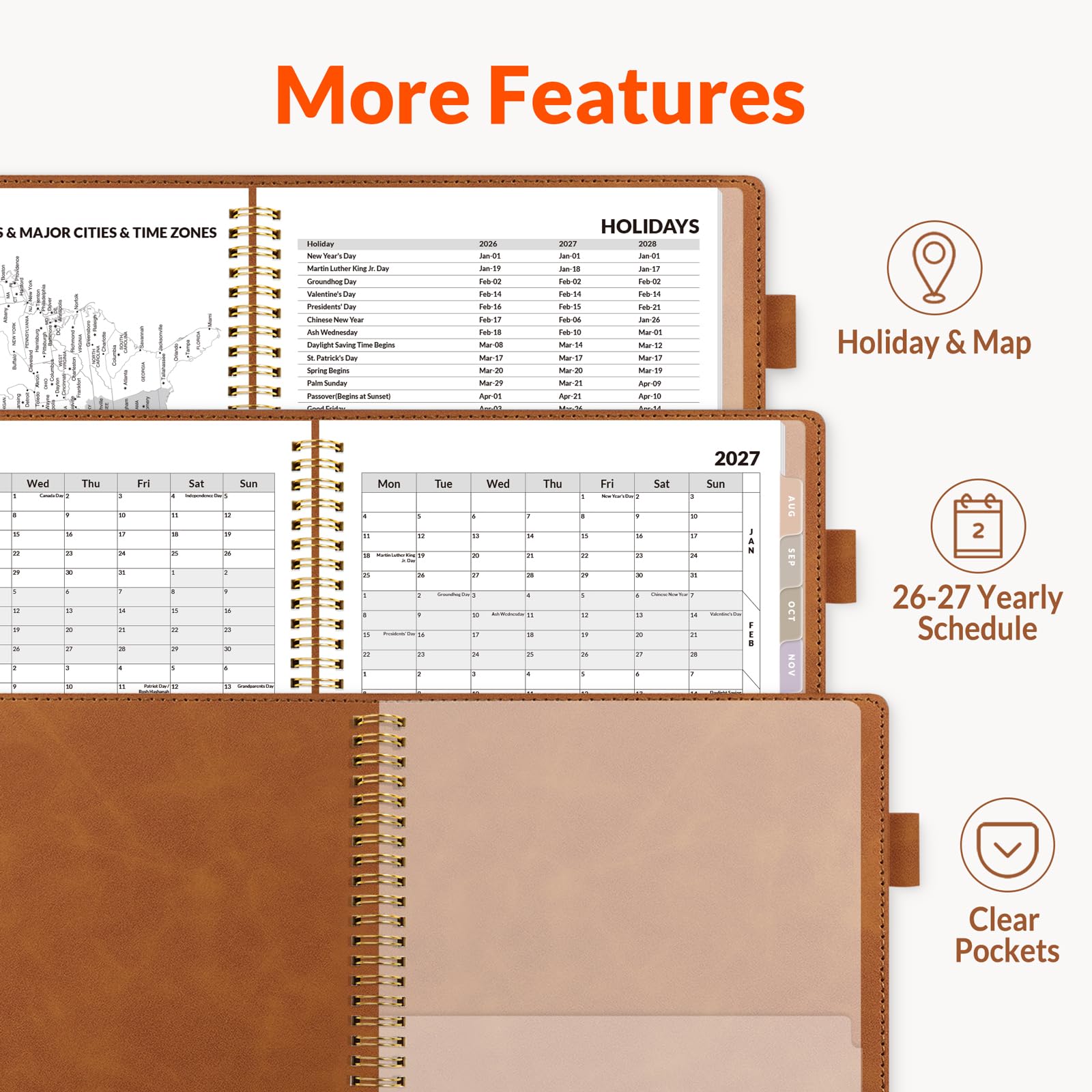 SUNEE Agenda settimanale e mensile 2024-2025, con copertina rigida, 22,9 x 28,4 cm, 12 mesi (luglio 2024 - giugno 2025), copertina in pelle vegana, calendario accademico, tasca, appunti, scheda