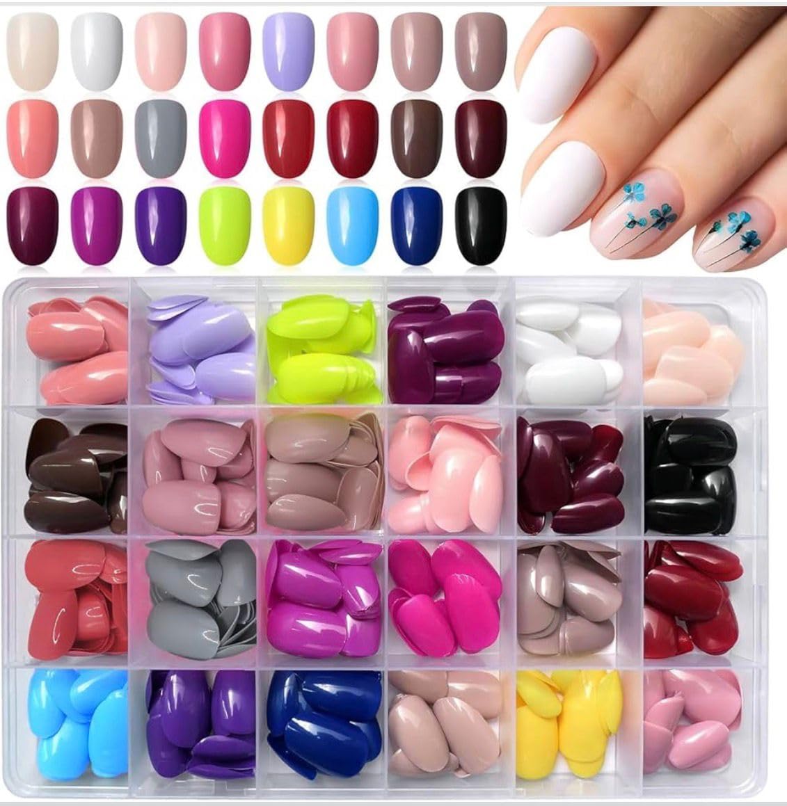 Press On Nails Set, 24 Colors, Artificial False Nails, Full Cover Tips, Multicolor Assortment