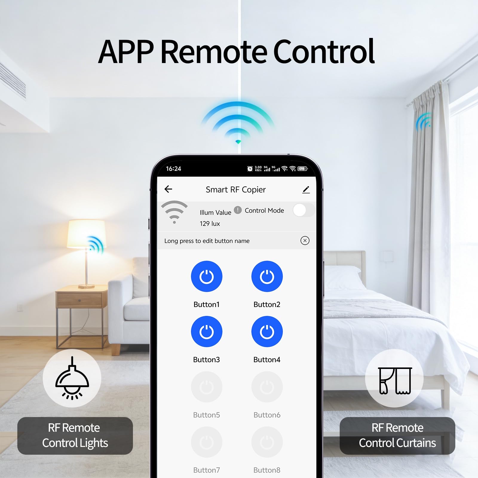 Télécommande Intelligente RF WiFi, Apprentissage de Programmation, Réglage d'Horloge, Adaptée aux Dispositifs RF tels que Rideaux Motorisés et Éclairage à Commande Distante Compatible Alexa