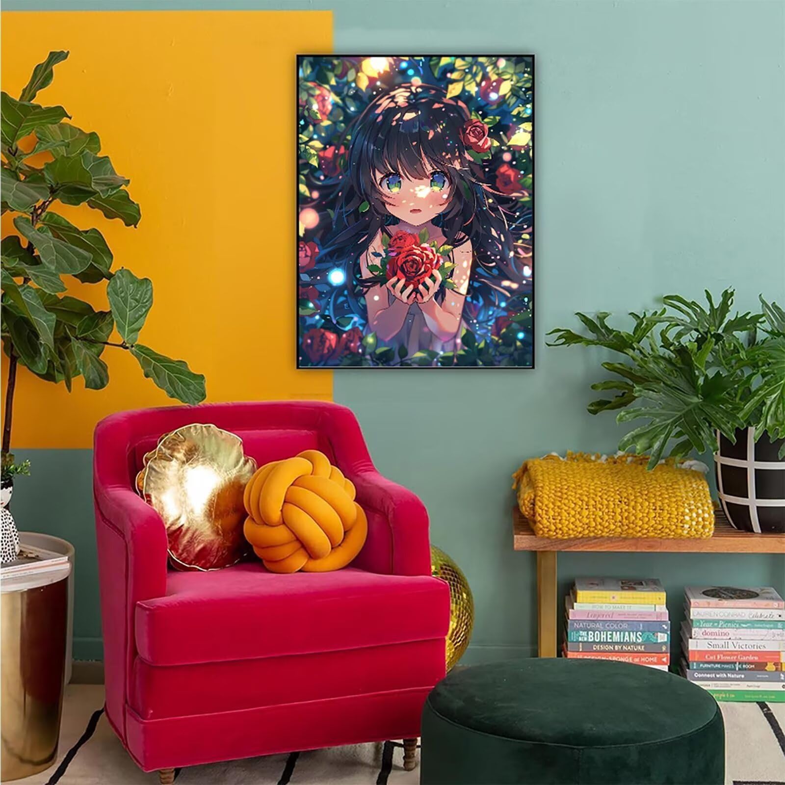 Diamond Painting Ragazza, Diamond Painting Erwachsene Rosa Rossa Bastelset, DIY Diamant Malerei Runder Vollbohrer Diamanten Kinder Malerei Stickerei Kreuzstich Dekoration, Geschenk 90x120 cm PJY9 N-3