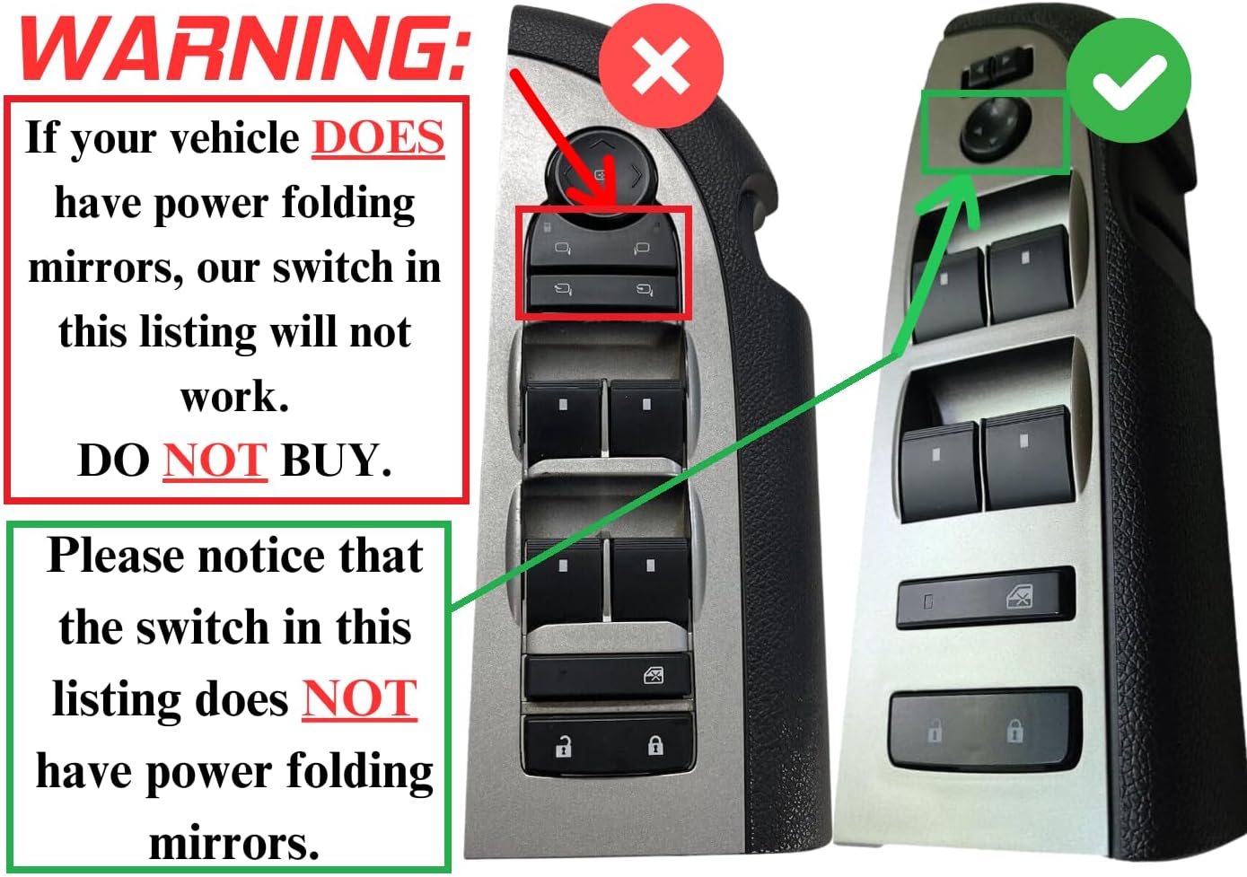 SWITCHDOCTOR Window Master Switch & Bezel 2 Piece Assembly for 2010-2013 Chevrolet Silverado & GMC Sierra (Crew Cab, Without Power Folding Mirrors)