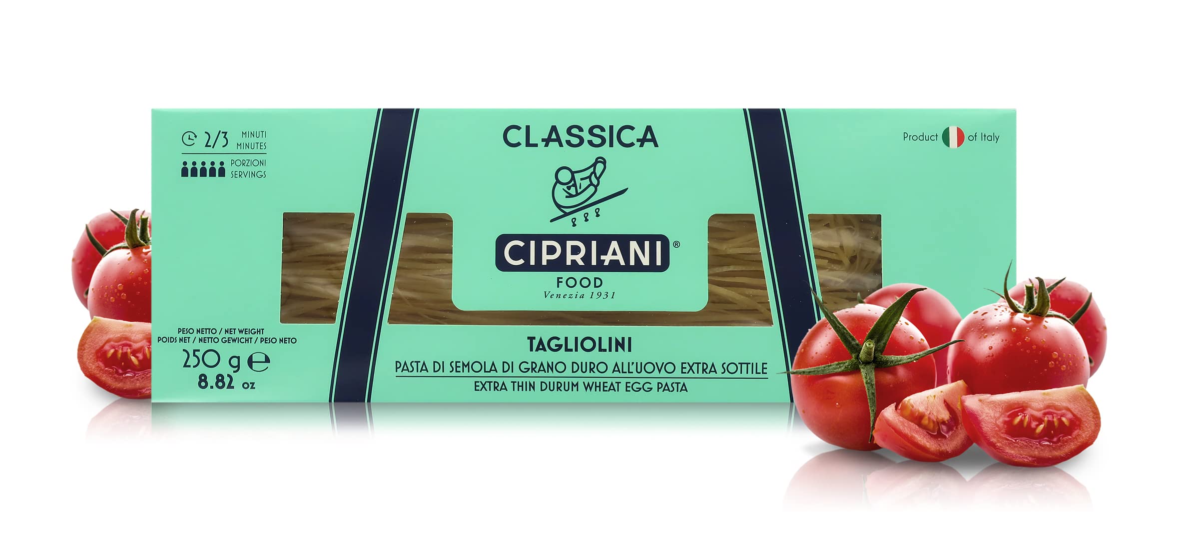 Cipriani Tagliolini, Extra Dünne Italienische Eiernudeln aus Hartweizengrieß, Klassische Tagliolini mit Frischen Eiern, Pasta aus Italien, Langsam Trocknend, 12 x 250 Gramm