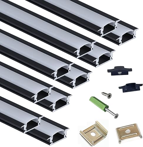 Paquete de 10 tiras LED de 3.3 pies/3.3 ft difusor de canal de aluminio, cinta en forma de collar debajo del gabinete, estante flotante empotrado de