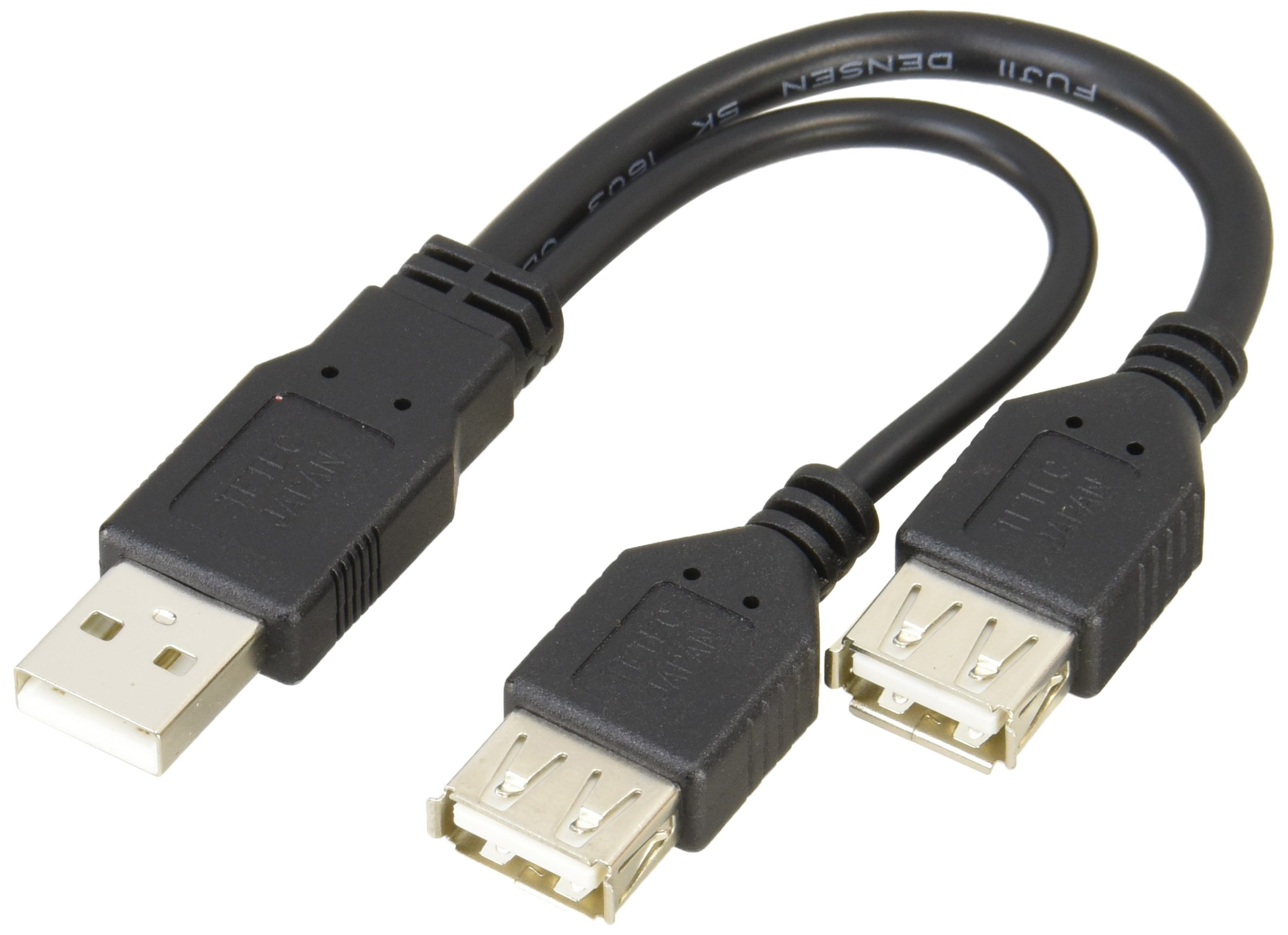 変換名人 二股(Y字)USBケーブル USB A・オス - USB A・メス(x2)