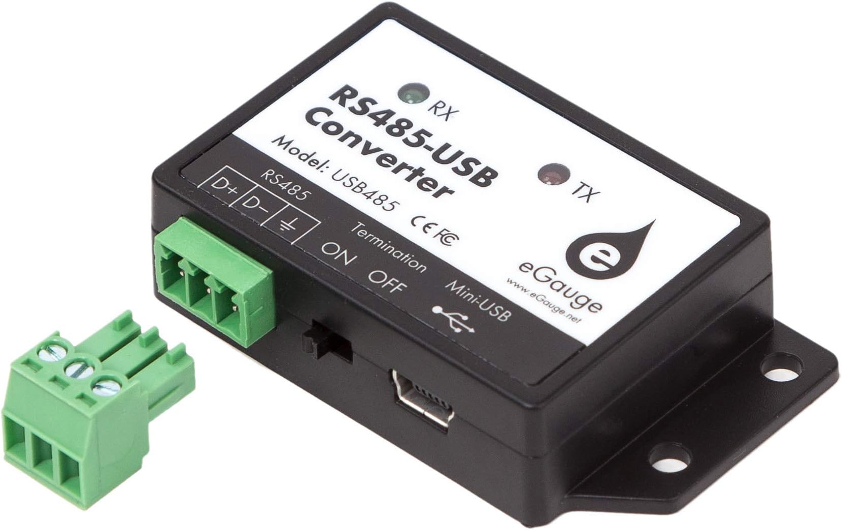 RS485-USB Converter, FCC/CE Compliant, 3 ft Mini USB Cable, LED TX/RX Indicators