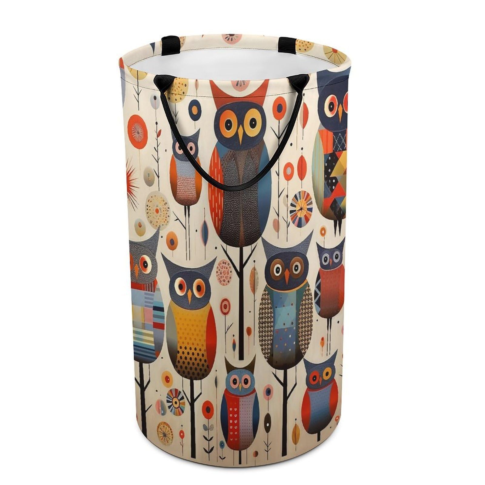 Patchwork Owl Laundry Basket Freestanding Laundry Hamper with Handles Waterproof Dirty Clothes Hamper Collapsible Washing Bin Aesthetic Clothes Basket for Bathroom Bedroom Dorm