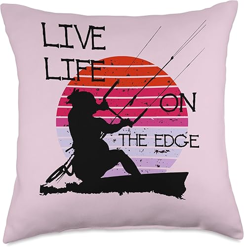 Kitesurf Gifts and Surf Lover Tees by taiche Vintage Sunset Retro Sunrise Black Kitesurfer Silhouette 4 Throw Pillow, 18x18, Multicolor