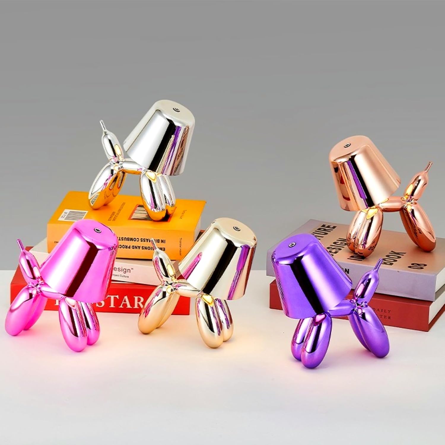 Balloon Dog Statue Table Lamp, Cordlsss Cute Decor Lamp Balloon Animal Rechargeable Desk Lamp 3 Color Dimmable Touch Bedside Lamp for Home, Office, Bedroom, Living Room (Purple)