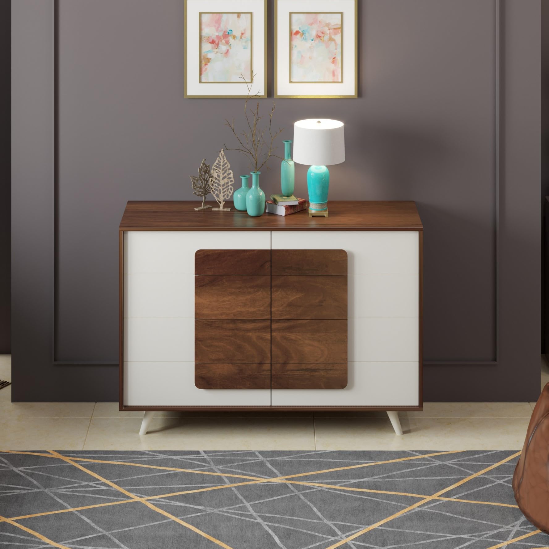 BLUEWUD Mayrone Large Engineered Wood Multipurpose Modular Chest of Drawers, Wooden Drawer Storage Organizer Cabinet for Living Room Bedroom Home Furniture (Brown Maple & White)-image-34