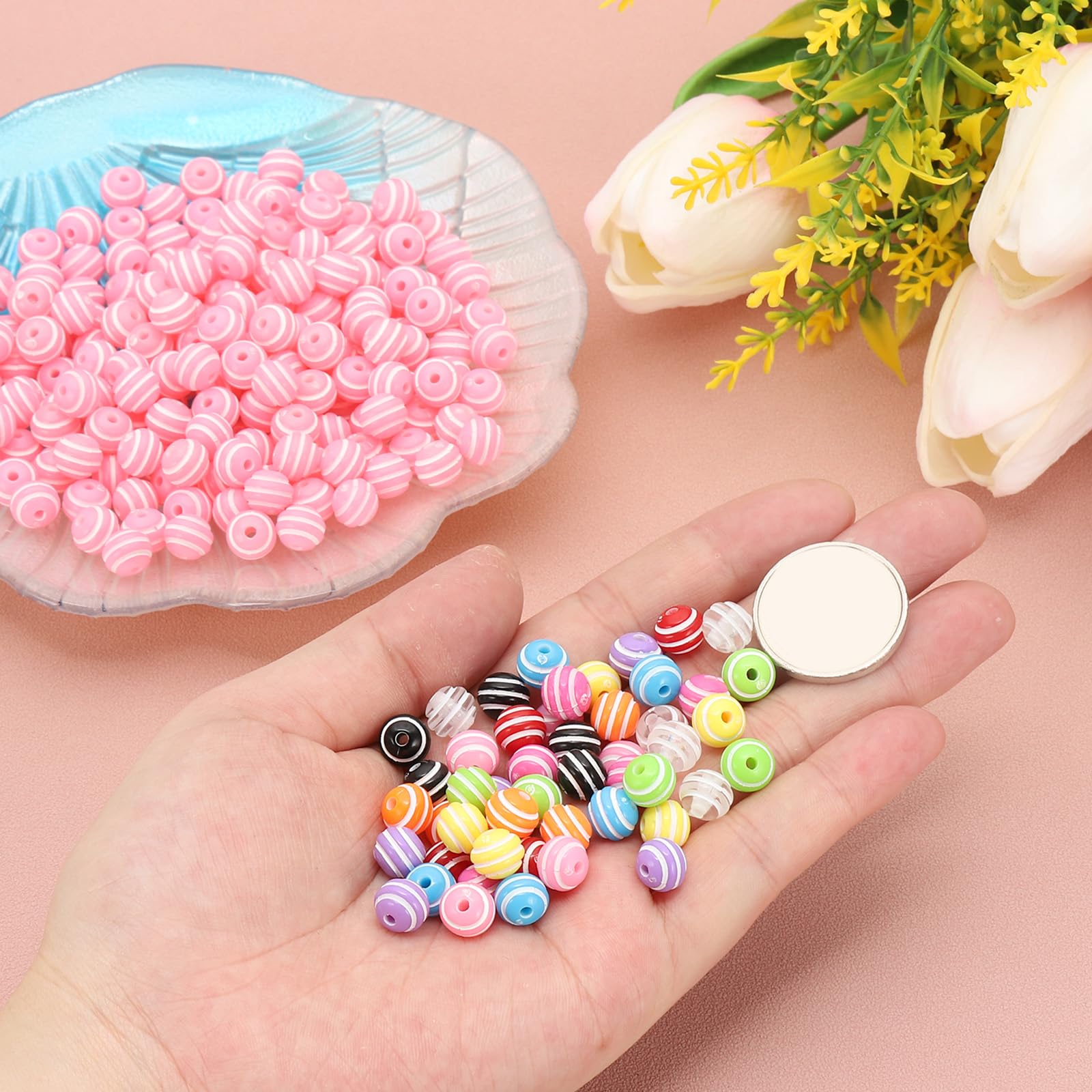 PATIKIL 8mm Round Strip Beads – Purple & White Acrylic | 200 Pcs | DIY Jewelry Making For Bracelets, Necklaces - View #12