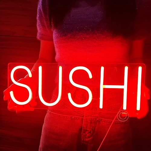 Miniatura 10 de SYLHOME SUSHI - Letrero de luz LED de neón para negocios, decoración para colgar en ventanas, restaurante, pancarta publicitaria, mesa de sushi,