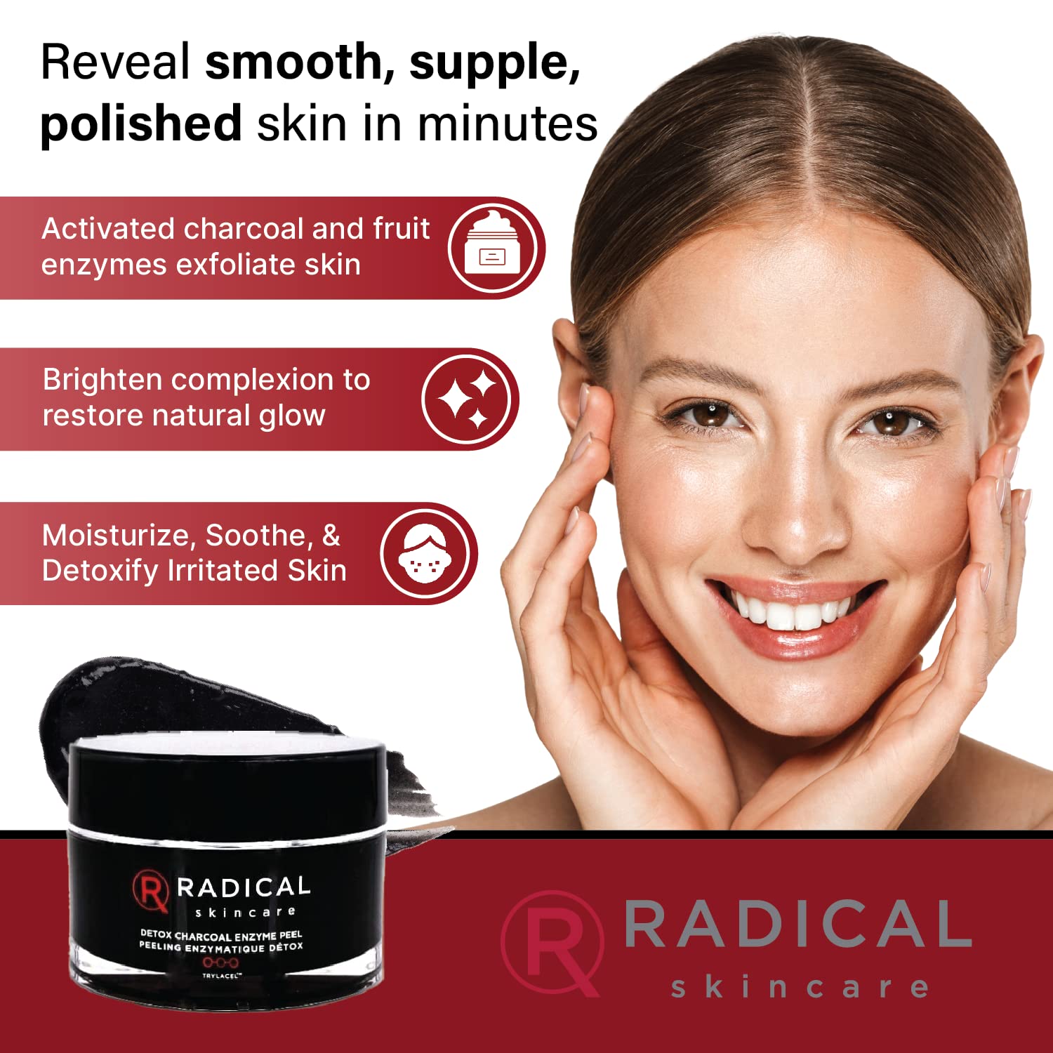 Radical Skincare Detox Charcoal Enzyme Peel - Powerful Formula w/ 11 Fruit Enzymes for Maximum Exfoliation | For All Skin Types Including Sensitive Skin | Cruelty & Paraben Free (1.7 oz)