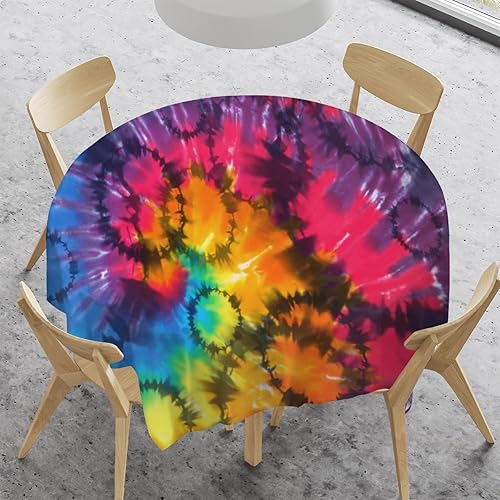 Miniatura 6 de Mantel cuadrado de 60 x 60 pulgadas, diseño retro de arco iris, teñido anudado, abstracto, impermeable, de poliéster, lavable, resistente a las