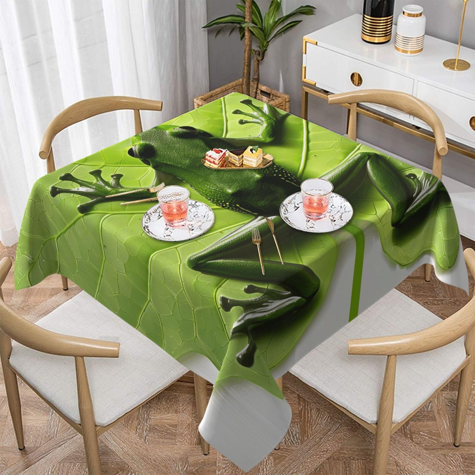 WPKJU Frog Leaves Printed Square Tablecloth 60x60 inch Water Resistant Table Cover Washable Rectangle Table Cloth for Dining Tables