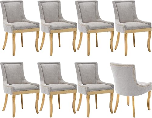 Miniatura 34 de Juego de 4 sillas de comedor tapizadas, sillas de cocina de tela con ribete de cabeza de clavo, sillas de cocina y comedor con respaldo alto, patas