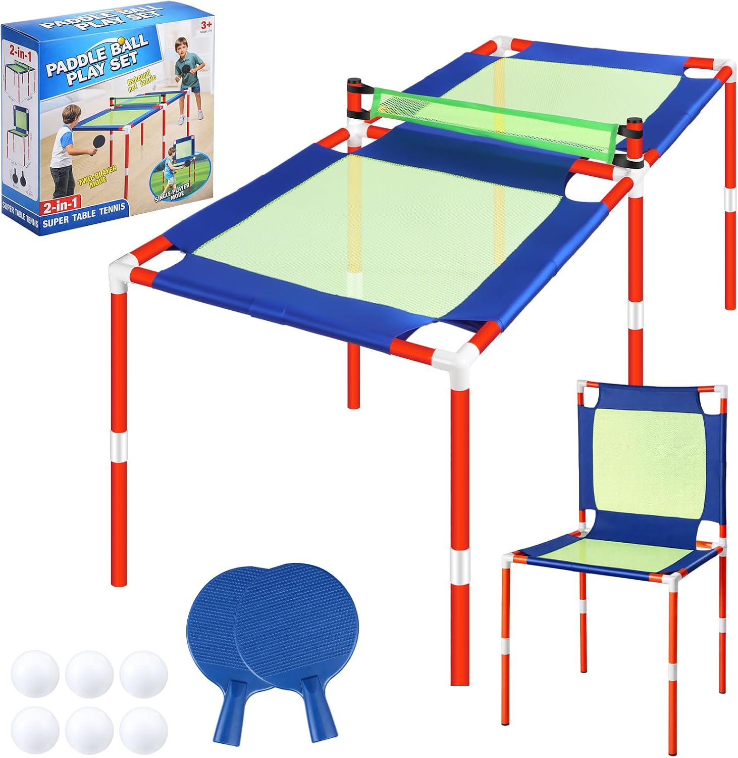 Portable Trampoline Table Tennis Game Set 57 x 30 x 30 Inches Foldable Tennis Table Set Includes 2 Paddles 6 Balls Paddle Games for Indoor Outdoor Beach Game Room