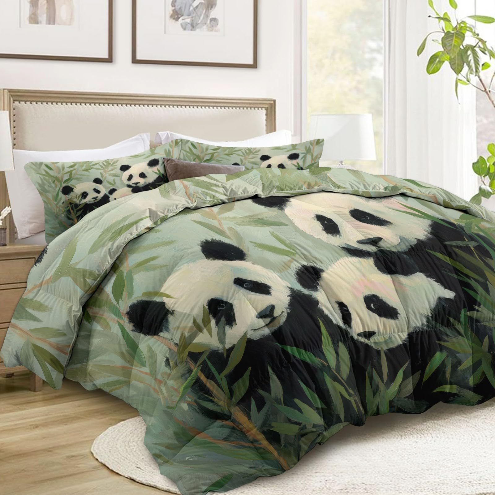 Zestaw pościeli bez poszewki ze zwierzętami, 230 x 220 cm, 10,5 Tog, alternatywny zestaw kołder dla dzieci, dorosłych, miłośników dzikiej przyrody, dwustronna, bambusowa, las, zielone liście