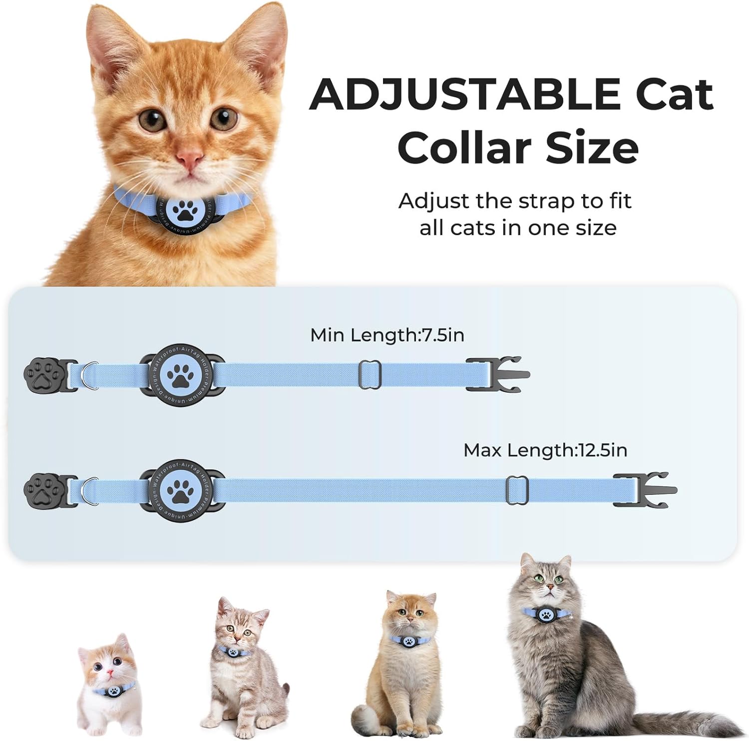 GPS Cat Tracker Collar(iOS & Android), Bluetooth Mini GPS Dog Tracker, Smart Pet Activity Tracker, No Monthly Fee, Work with Apple Find My & Google Find Hub, Finder Tag for Pets,Items 2P Blue