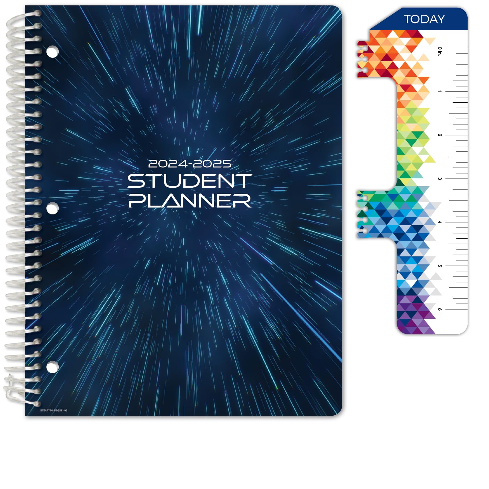 Global Datebooks Dated Middle School or High School Student Planner for Academic Year 2024-2025 includes Ruler/Bookmark and Planning Stickers (Block Style - 8.5"x11" - Galaxy)