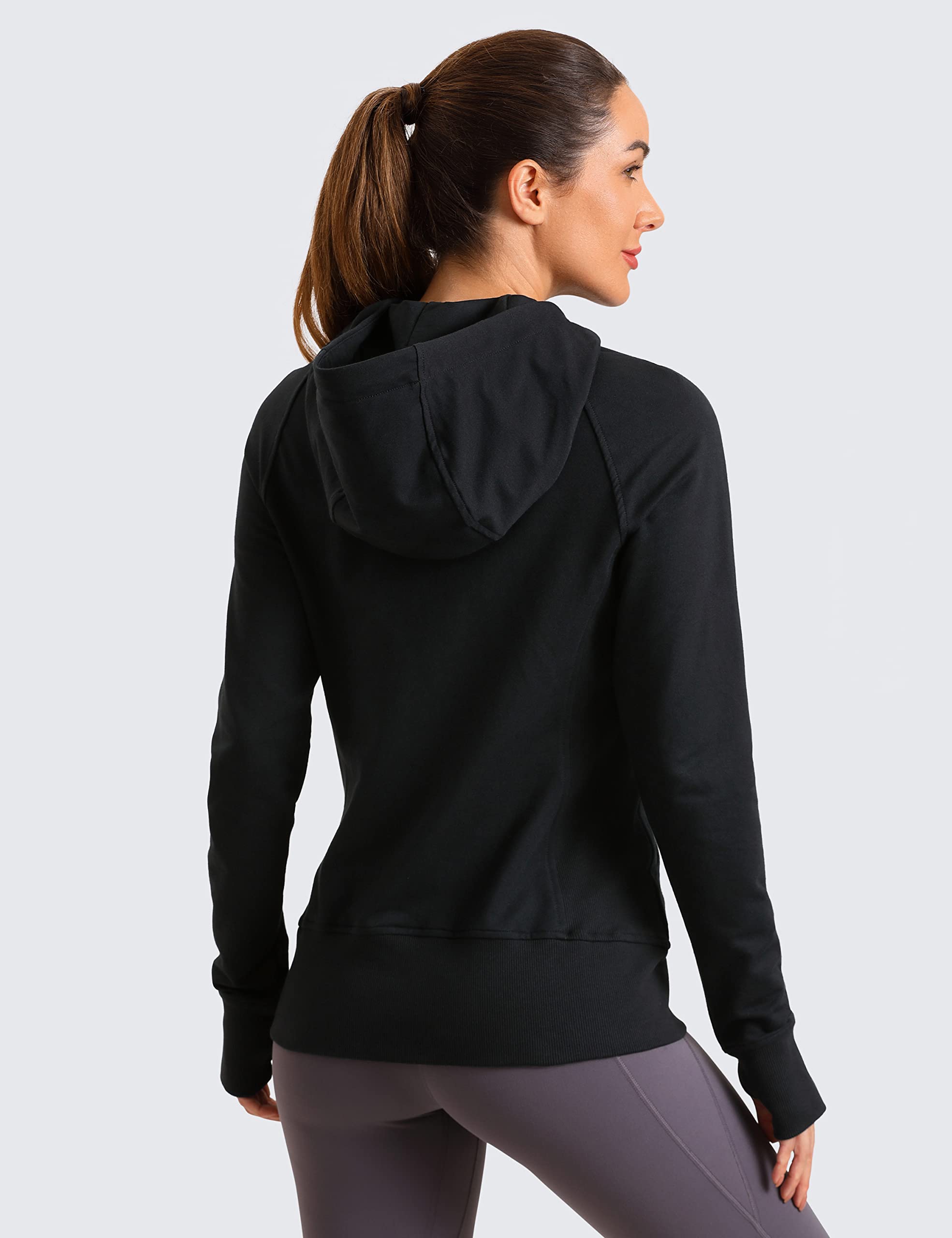 CRZ YOGA Women's Full Zip Hooded Sweatshirts Workout Sweat Jackets Slim Fit Running Track Hoodies with Thumbholes