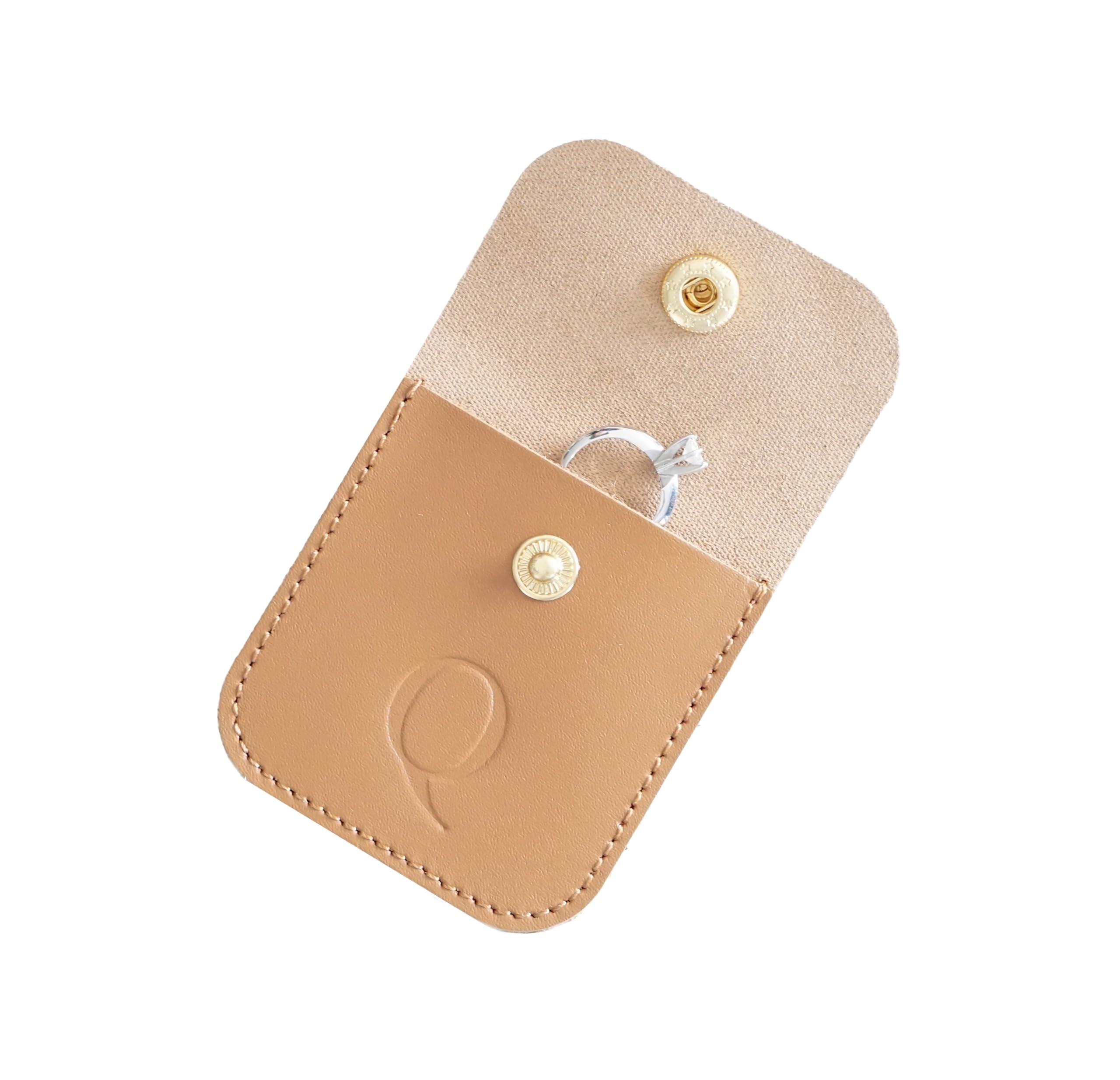 Full Grain Leather Wedding Ring Case, Initial Personalized Engagement Pouch, Bride & Groom Jewelry Storage, Marriage Travel, Ring Bearer, Proposal Ring Holder, Handmade, Bourbon Brown (Q)