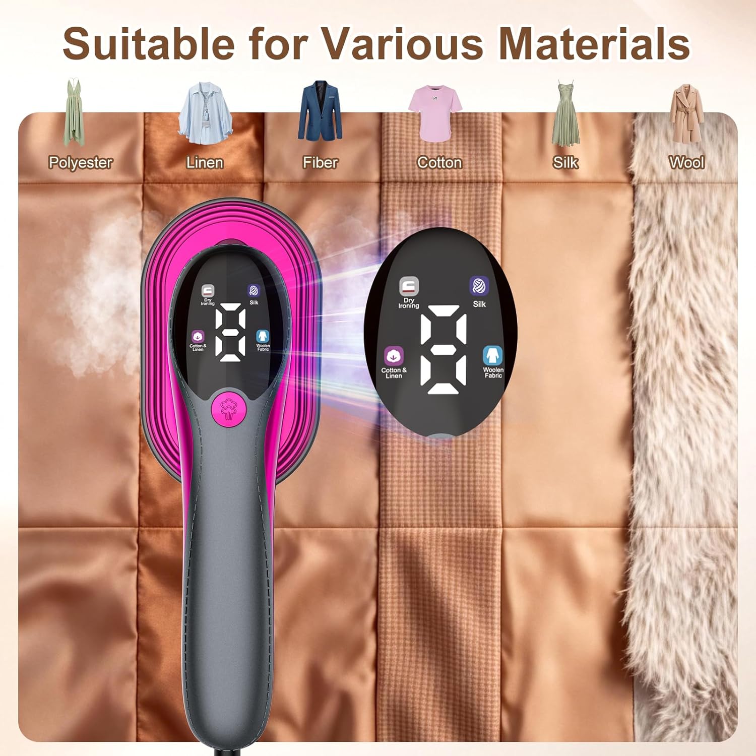 KOKABI 2-in-1 Travel Steamer Iron for Clothes, 1200W Mini Handheld Garment Steamer, 4 Modes with LED Display, Powerful Wrinkle Remover for Home & Travel, 10S Fast Heat-Up, 90° Rotation Ironing