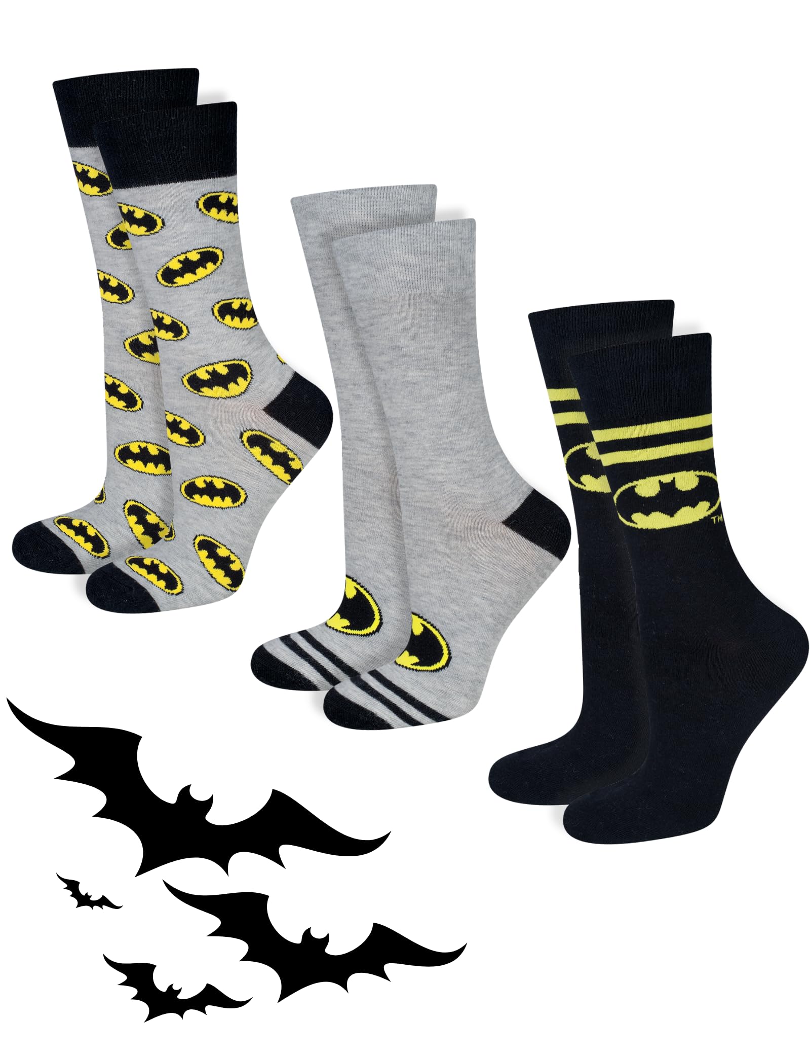DC Comics The Batman Superman Socks Men Cotton Funny Gifts Mens Walking Sock 6.5-10.5 Batman Gray 3 Pairs