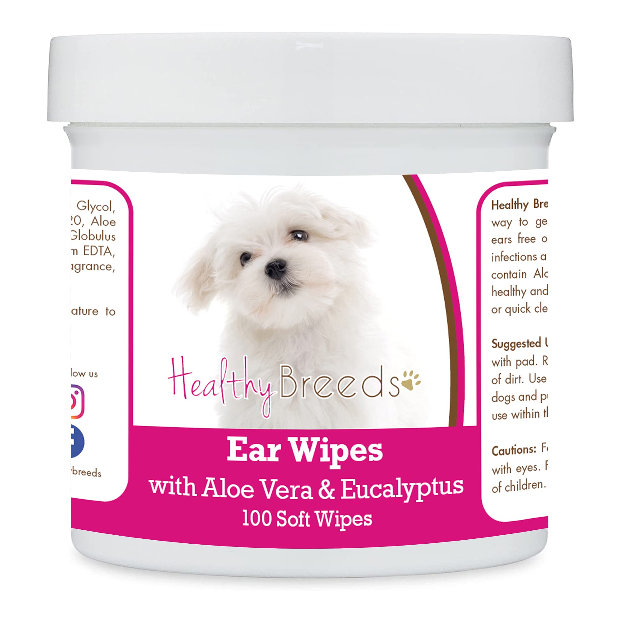 Healthy Breeds Maltese Ear Cleaning Wipes with Aloe &amp; Eucalyptus for Dogs 100 Count