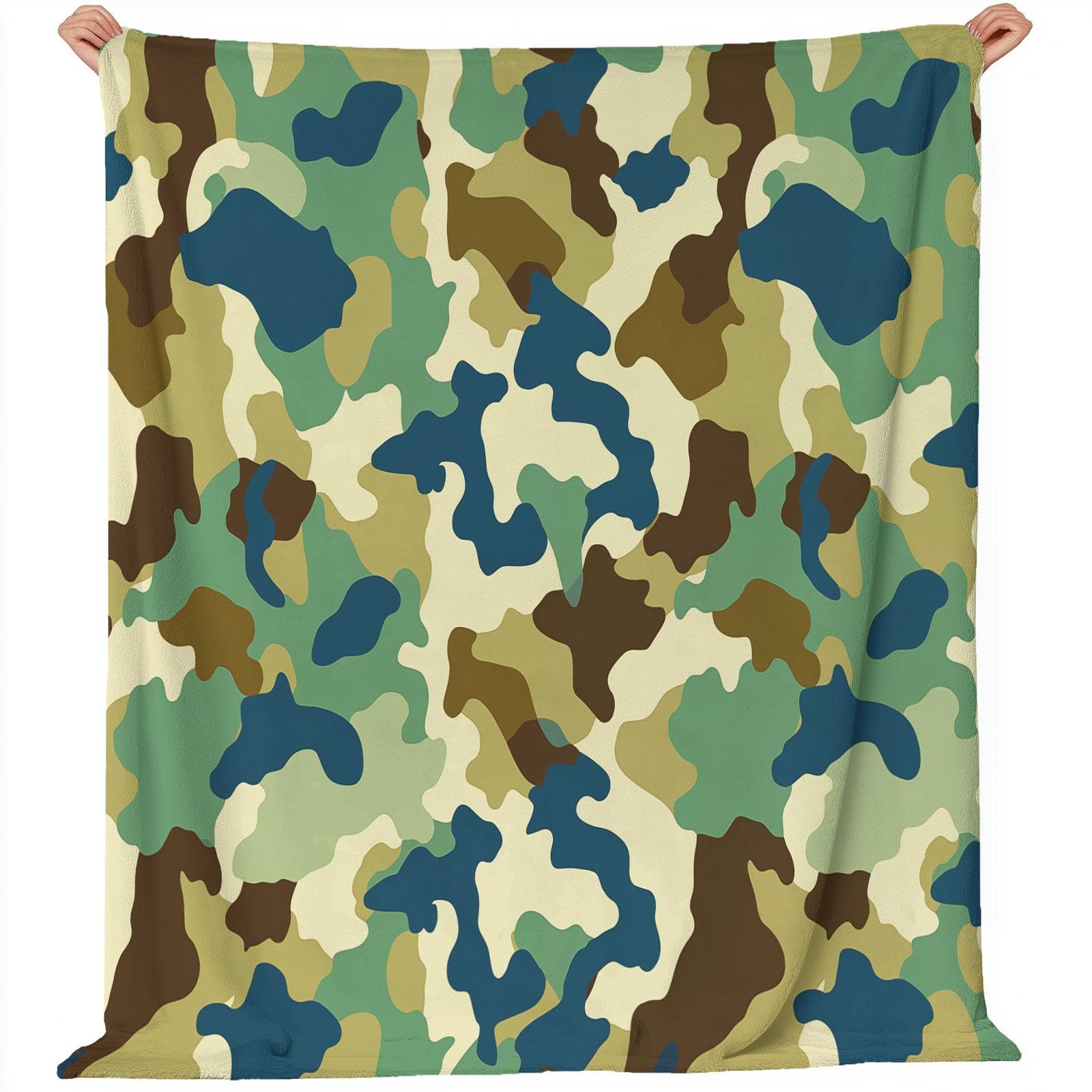 Coperta in pile di flanella 200 x 220 cm, Tutte le stagioni Mimetica Militare Minimalista Coperta super morbida, calda e accogliente per letto e divano Verde per Donne Uomini Adulti