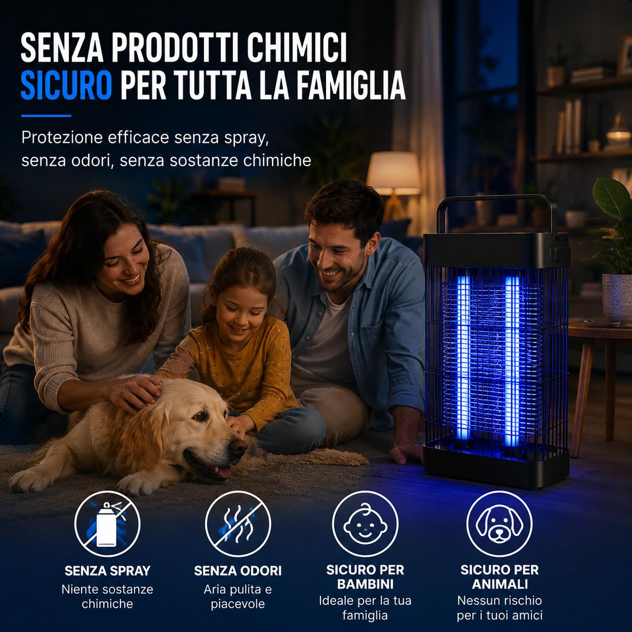 Lampada Antizanzare Elettrica 20W UV LED per Interno ed Esterno – Ammazza Zanzare e Mosche con Vassoio Estraibile – Killer Insetti per Casa, Balcone, Camera da Letto e Terrazza – Copertura 100 m²