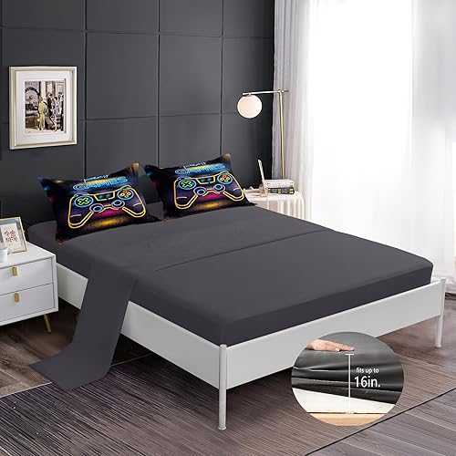 Miniatura 3 de ROWADALO DJT5037Twin - Juego de ropa de cama de 5 piezas para niños y niños, juego de edredón de videojuegos en una bolsa, completo con juego de