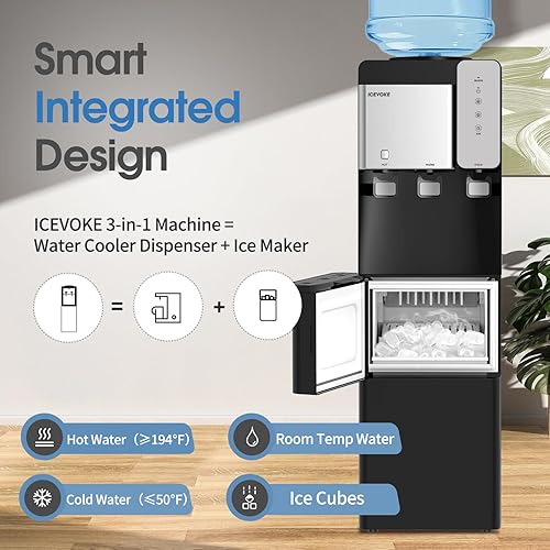 Miniatura 2 de Dispensador de enfriador de agua 3 en 1 con máquina de hielo integrada, agua caliente, fría y habitación, fabricación de hielo de 27 libras24 horas,